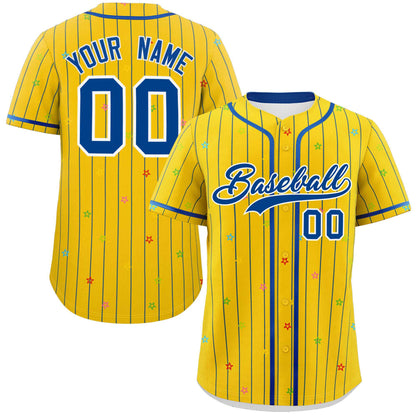 Custom Gold Royal Stripe Fashion Personalized Star Pattern Authentic Baseball Jersey