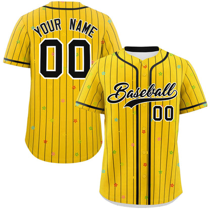 Custom Gold Black Stripe Fashion Personalized Star Pattern Authentic Baseball Jersey