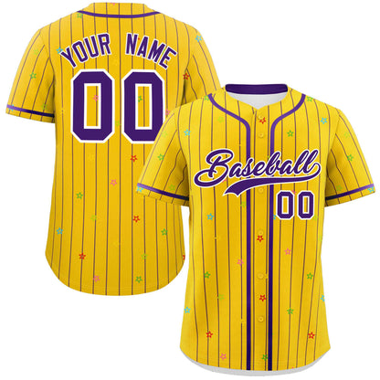 Custom Gold Purple Stripe Fashion Personalized Star Pattern Authentic Baseball Jersey