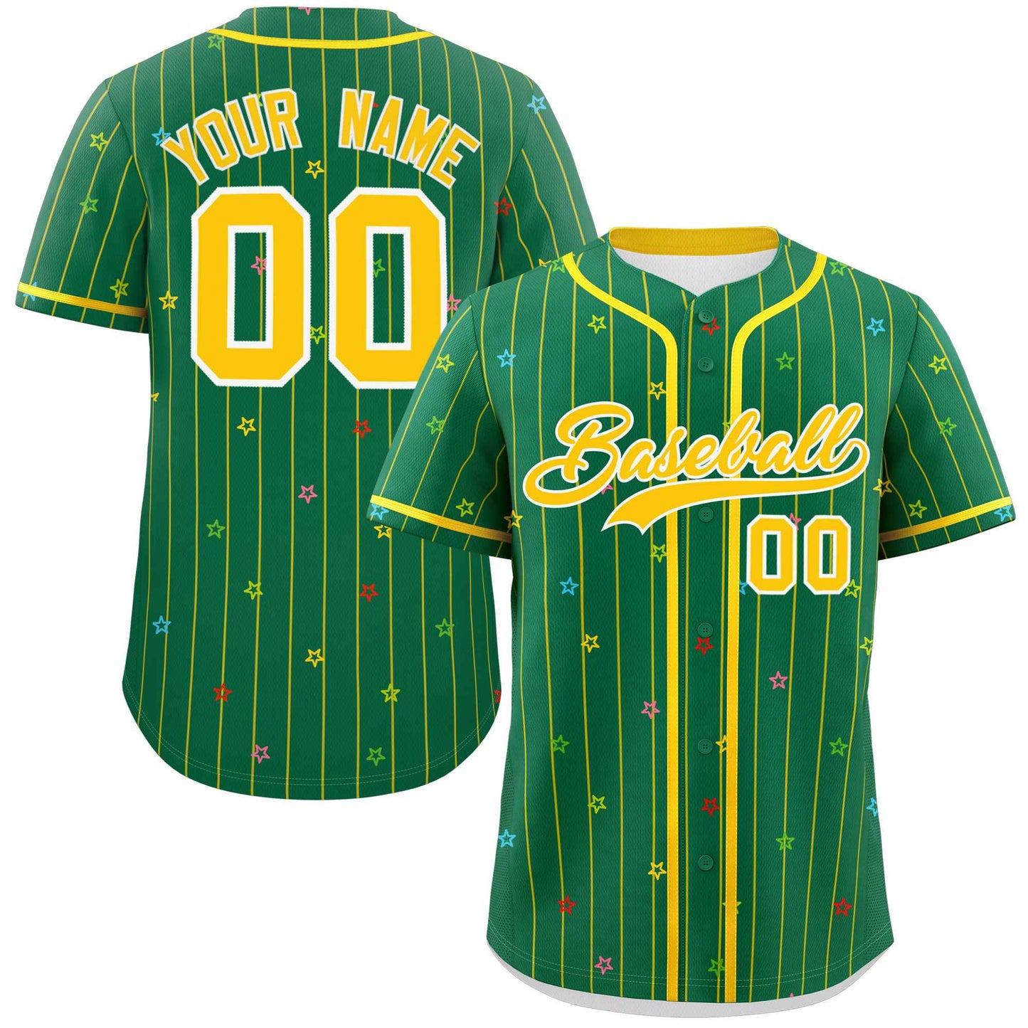 Custom Kelly Green Gold Stripe Fashion Personalized Star Pattern Authentic Baseball Jersey