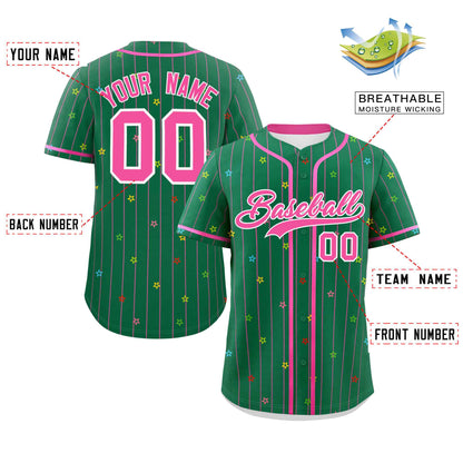 Custom Kelly Green Pink Stripe Fashion Personalized Star Pattern Authentic Baseball Jersey