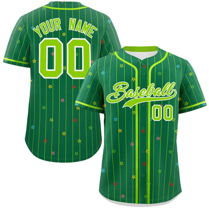 Custom Kelly Green Neon Green Stripe Fashion Personalized Star Pattern Authentic Baseball Jersey