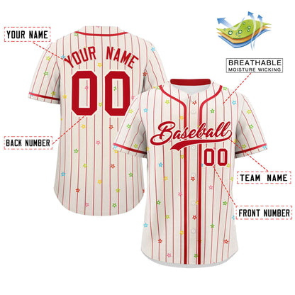 Custom Cream Red Stripe Fashion Personalized Star Pattern Authentic Baseball Jersey