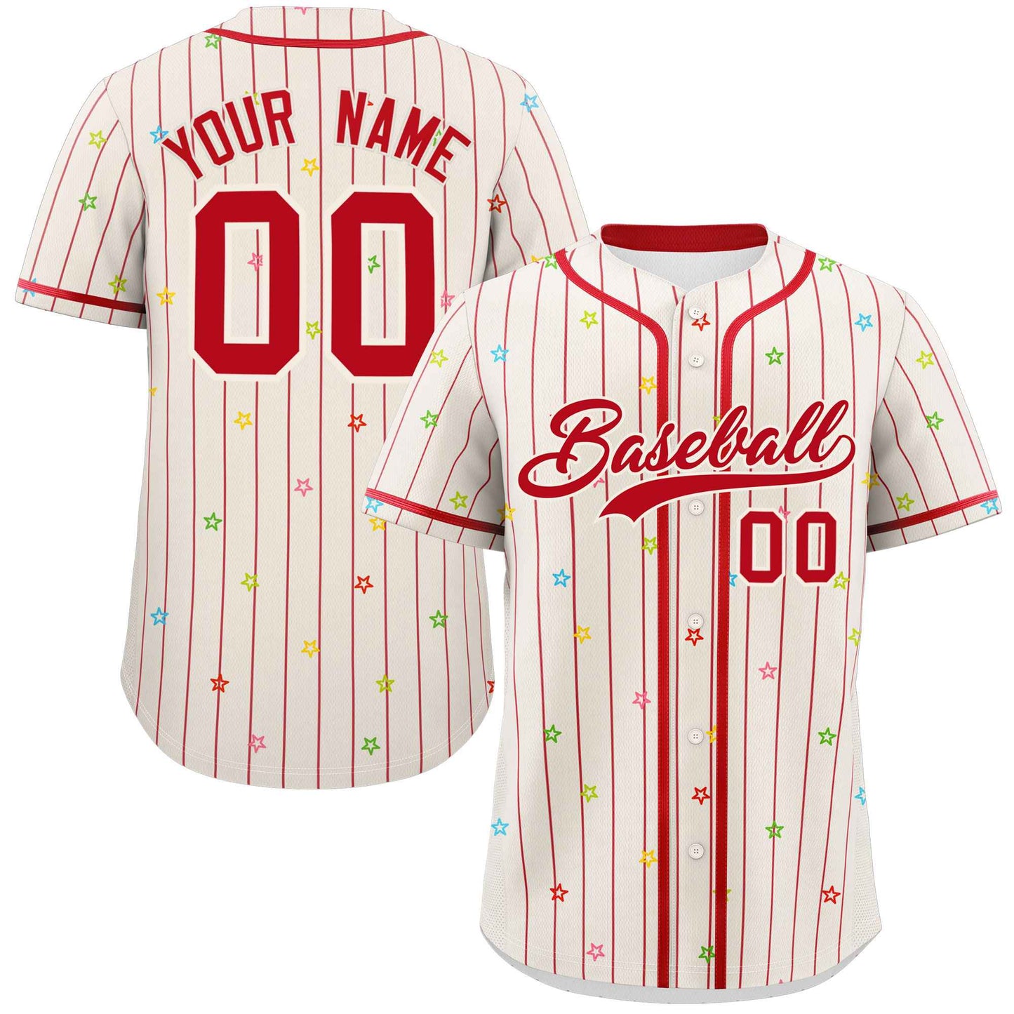 Custom Cream Red Stripe Fashion Personalized Star Pattern Authentic Baseball Jersey