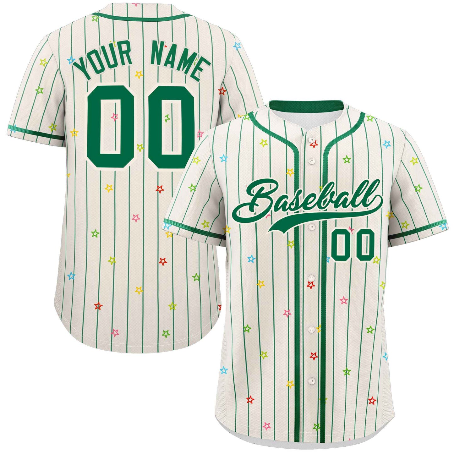 Custom Cream Kelly Green Stripe Fashion Personalized Star Pattern Authentic Baseball Jersey