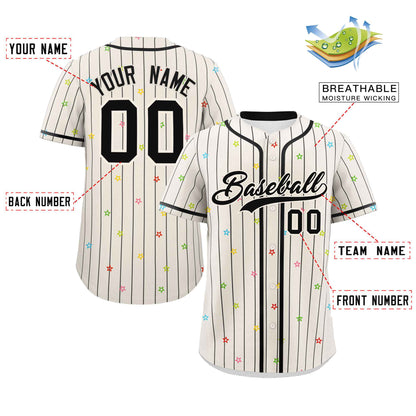 Custom Cream Black Stripe Fashion Personalized Star Pattern Authentic Baseball Jersey