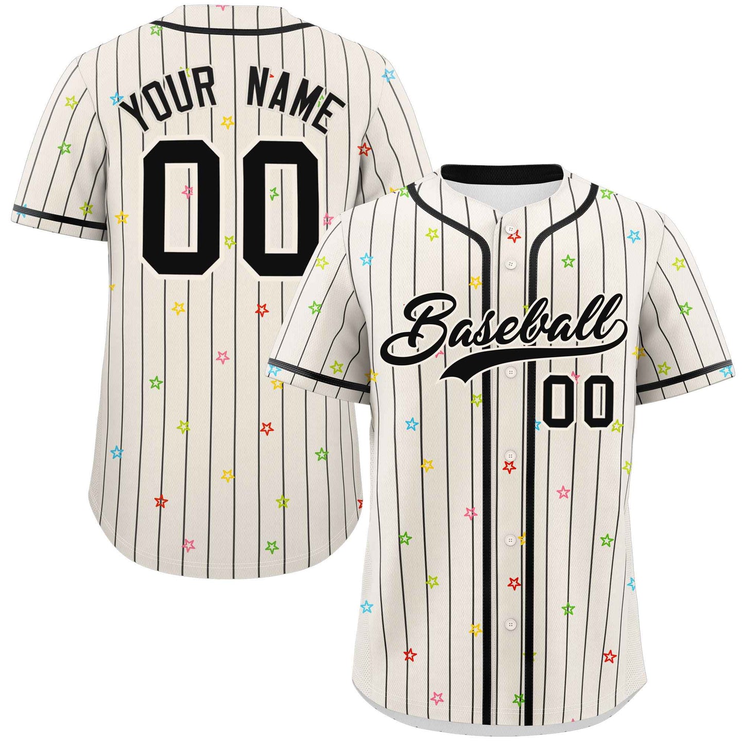 Custom Cream Black Stripe Fashion Personalized Star Pattern Authentic Baseball Jersey