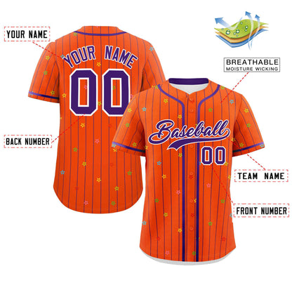 Custom Orange Purple Stripe Fashion Personalized Star Pattern Authentic Baseball Jersey