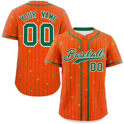 Custom Orange Kelly Green Stripe Fashion Personalized Star Pattern Authentic Baseball Jersey