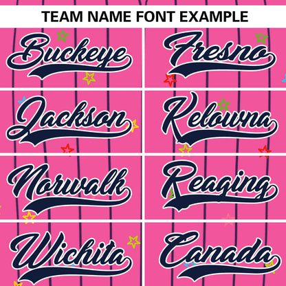 Custom Pink Navy Stripe Fashion Personalized Star Pattern Authentic Baseball Jersey