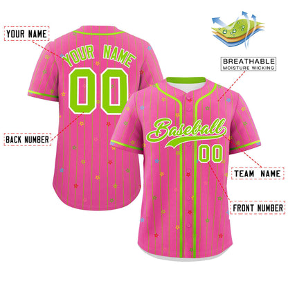 Custom Pink Neon Green Stripe Fashion Personalized Star Pattern Authentic Baseball Jersey