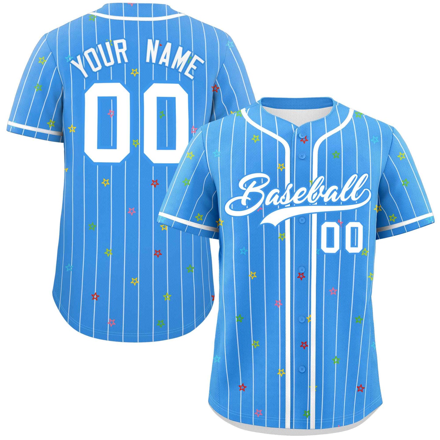 Custom Powder Blue White Stripe Fashion Personalized Star Pattern Authentic Baseball Jersey