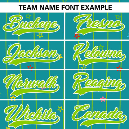 Custom Aqua Neon Green Stripe Fashion Personalized Star Pattern Authentic Baseball Jersey