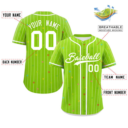 Custom Neon Green White Stripe Fashion Personalized Star Pattern Authentic Baseball Jersey