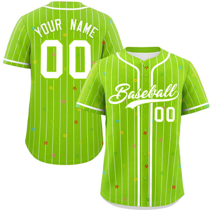 Custom Neon Green White Stripe Fashion Personalized Star Pattern Authentic Baseball Jersey