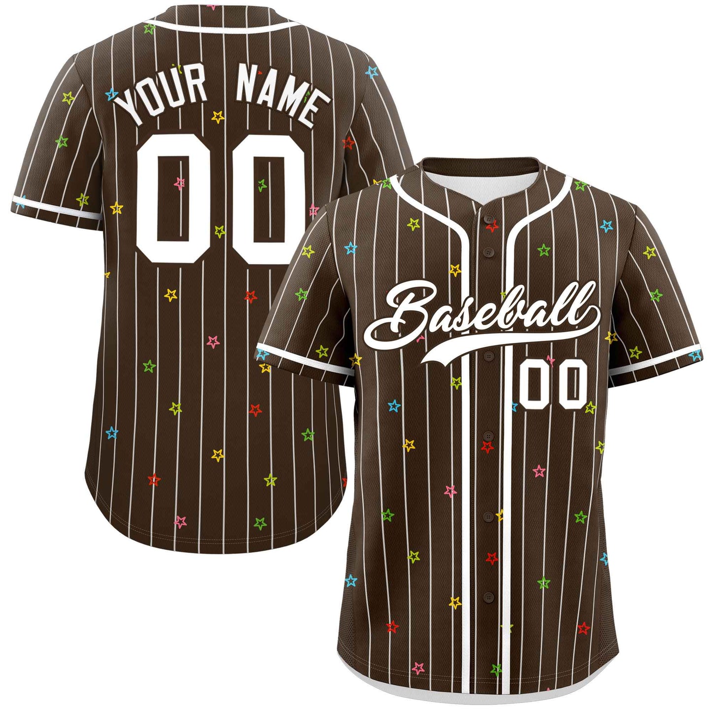 Custom Brown White Stripe Fashion Personalized Star Pattern Authentic Baseball Jersey