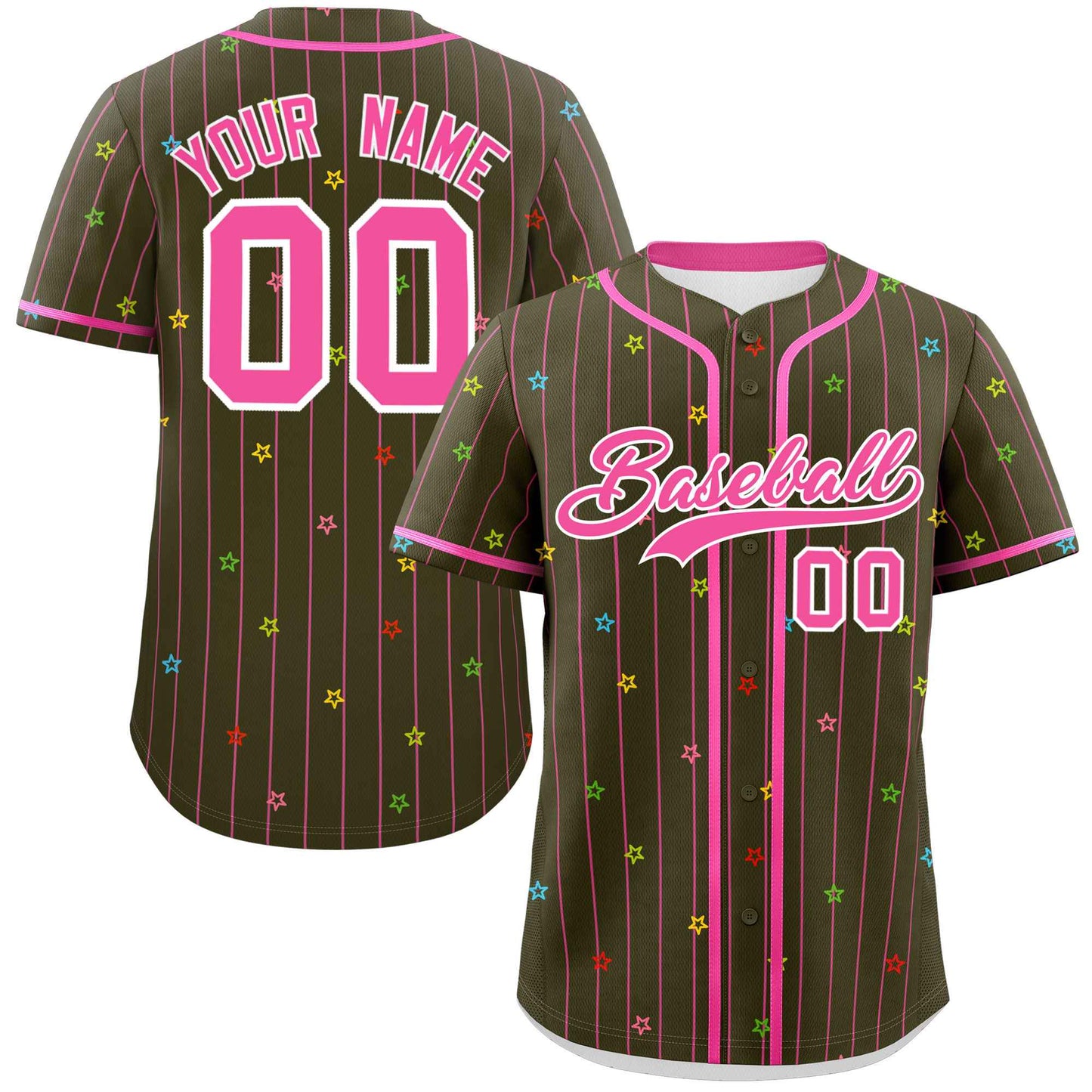 Custom Olive Pink Stripe Fashion Personalized Star Pattern Authentic Baseball Jersey