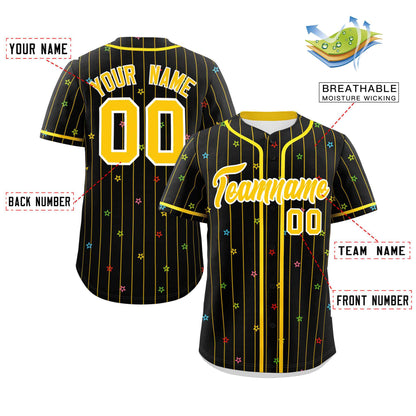 Custom Black Gold Stripe Fashion Personalized Star Pattern Authentic Baseball Jersey