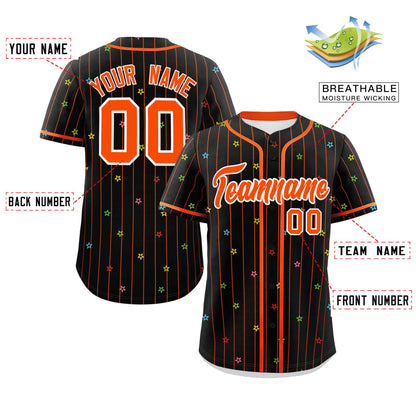 Custom Black Orange Stripe Fashion Personalized Star Pattern Authentic Baseball Jersey