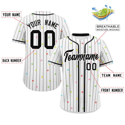 Custom White Black Stripe Fashion Personalized Star Pattern Authentic Baseball Jersey