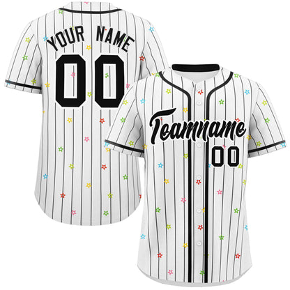 Custom White Black Stripe Fashion Personalized Star Pattern Authentic Baseball Jersey