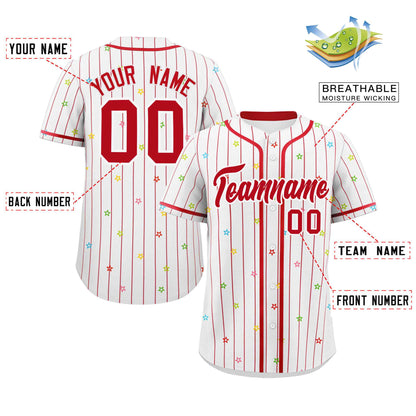 Custom White Red Stripe Fashion Personalized Star Pattern Authentic Baseball Jersey