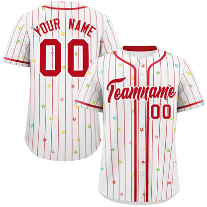 Custom White Red Stripe Fashion Personalized Star Pattern Authentic Baseball Jersey