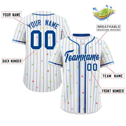 Custom White Royal Stripe Fashion Personalized Star Pattern Authentic Baseball Jersey