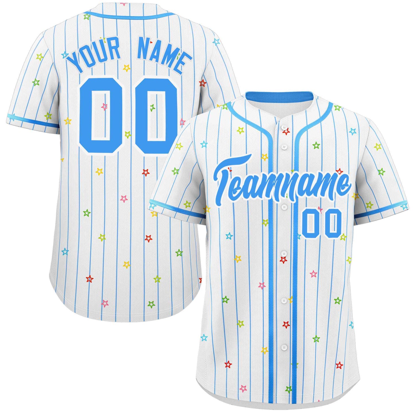 Custom White Powder Blue Stripe Fashion Personalized Star Pattern Authentic Baseball Jersey