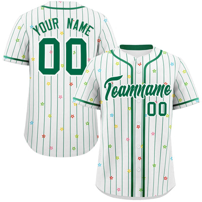 Custom White Kelly Green Stripe Fashion Personalized Star Pattern Authentic Baseball Jersey