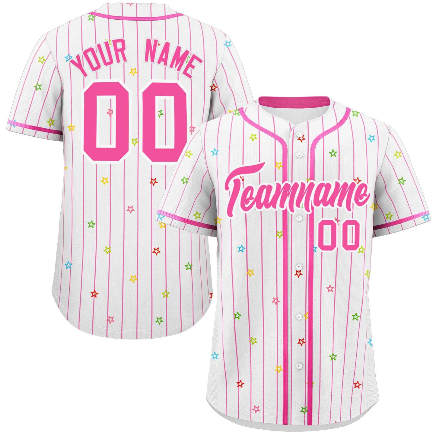 Custom White Pink Stripe Fashion Personalized Star Pattern Authentic Baseball Jersey