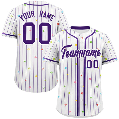 Custom White Purple Stripe Fashion Personalized Star Pattern Authentic Baseball Jersey