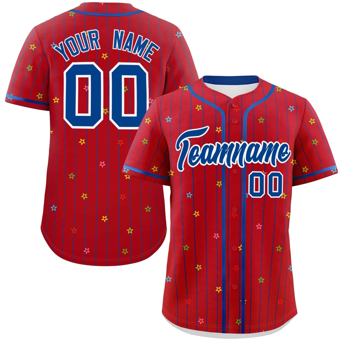 Custom Red Royal Stripe Fashion Personalized Star Pattern Authentic Baseball Jersey