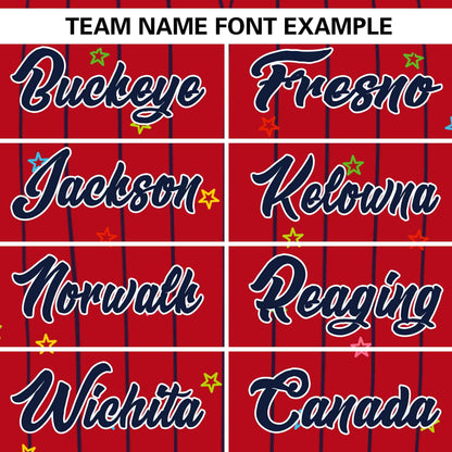 Custom Red Navy Stripe Fashion Personalized Star Pattern Authentic Baseball Jersey