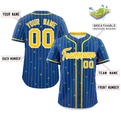 Custom Royal Gold Stripe Fashion Personalized Star Pattern Authentic Baseball Jersey