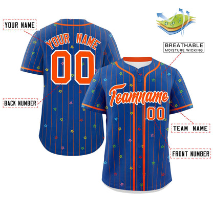 Custom Royal Orange Stripe Fashion Personalized Star Pattern Authentic Baseball Jersey