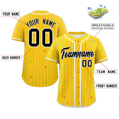 Custom Gold White Stripe Fashion Personalized Star Pattern Authentic Baseball Jersey