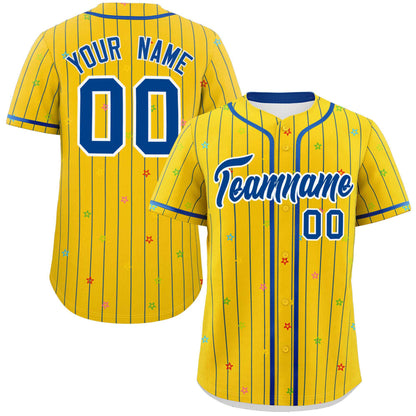 Custom Gold Royal Stripe Fashion Personalized Star Pattern Authentic Baseball Jersey