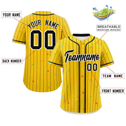 Custom Gold Black Stripe Fashion Personalized Star Pattern Authentic Baseball Jersey