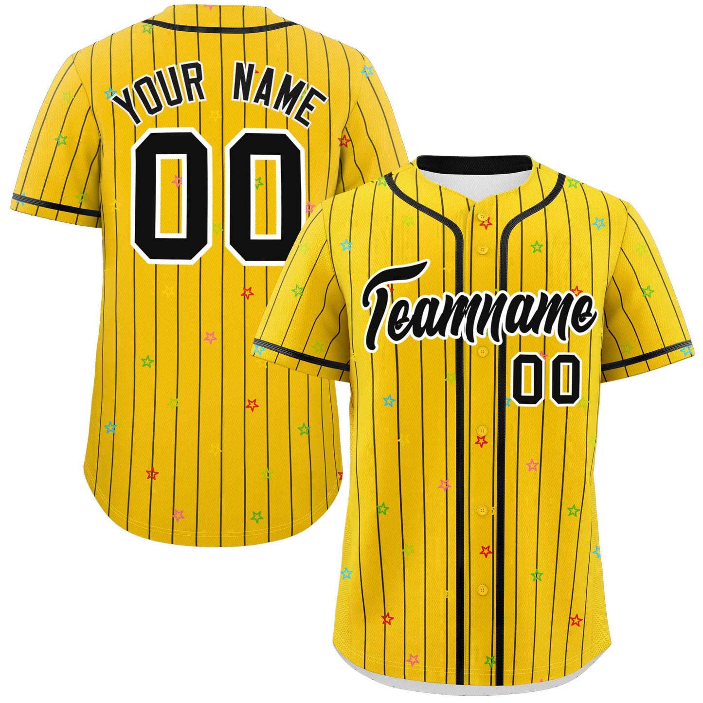 Custom Gold Black Stripe Fashion Personalized Star Pattern Authentic Baseball Jersey