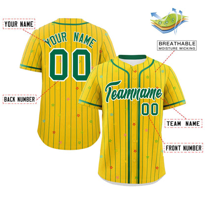 Custom Gold Kelly Green Stripe Fashion Personalized Star Pattern Authentic Baseball Jersey