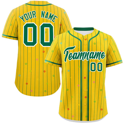 Custom Gold Kelly Green Stripe Fashion Personalized Star Pattern Authentic Baseball Jersey