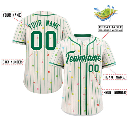 Custom Cream Kelly Green Stripe Fashion Personalized Star Pattern Authentic Baseball Jersey