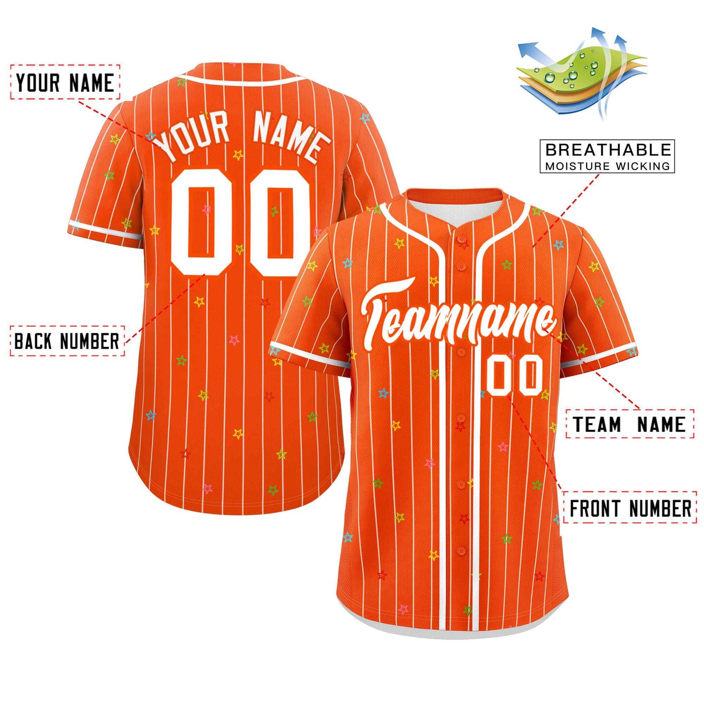 Custom Orange White Stripe Fashion Personalized Star Pattern Authentic Baseball Jersey