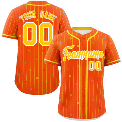 Custom Orange Gold Stripe Fashion Personalized Star Pattern Authentic Baseball Jersey