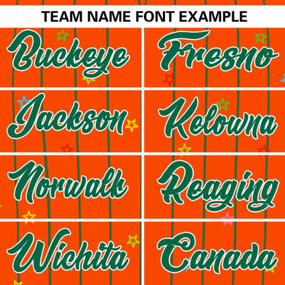 Custom Orange Kelly Green Stripe Fashion Personalized Star Pattern Authentic Baseball Jersey