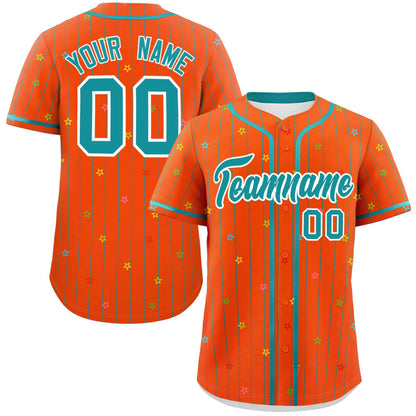 Custom Orange Aqua Stripe Fashion Personalized Star Pattern Authentic Baseball Jersey