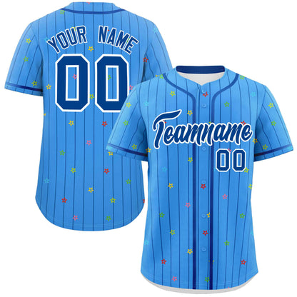 Custom Powder Blue Royal Stripe Fashion Personalized Star Pattern Authentic Baseball Jersey