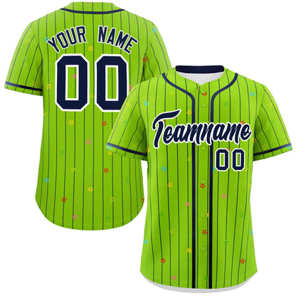 Custom Neon Green Navy Stripe Fashion Personalized Star Pattern Authentic Baseball Jersey