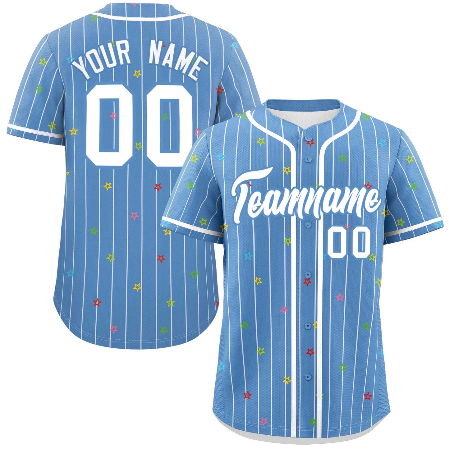 Custom Light Blue White Stripe Fashion Personalized Star Pattern Authentic Baseball Jersey